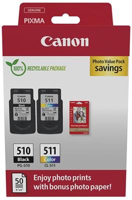 Canon inktcartridge PG-510 en CL-511, 220 pagina&apos;s, OEM 2970B017, 4 kleuren