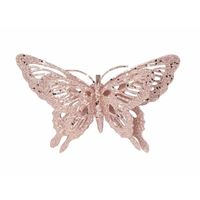 Kerst decoratie vlinder roze 15 x 11 cm - thumbnail