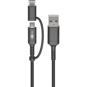 goobay Oplaad- en synchronisatie-combinatiekabel USB-A > Micro-USB / USB-C kabel 1 meter