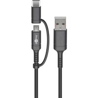 goobay Oplaad- en synchronisatie-combinatiekabel USB-A > Micro-USB / USB-C kabel 1 meter - thumbnail