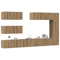 7-delig Tv-meubelset wandmontage bewerkt hout artisanaal eiken