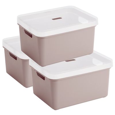 3x Sunware opbergbox/mand 32 liter oud roze kunststof met transparante deksel