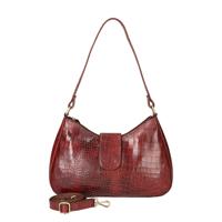 Leather Design Handtas Croco Donker Bruin