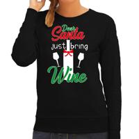 Foute Kersttrui - Dear Santa just bring wine - zwart - dames - Kerstkleding - Drank - Sweater