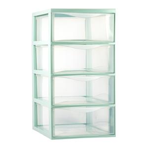Plasticforte Ladeblokje/bureau organizer met 4x lades - transparant/lichtgroen - L26 x B37 x H49 cm