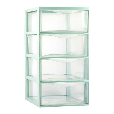 Plasticforte Ladeblokje/bureau organizer met 4x lades - transparant/lichtgroen - L26 x B37 x H49 cm
