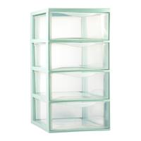Plasticforte Ladeblokje/bureau organizer met 4x lades - transparant/lichtgroen - L26 x B37 x H49 cm