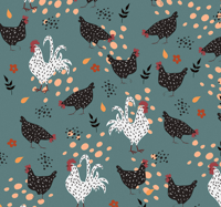 Behang keuken Zwart-witte kippen met bloemen Behang keuken Zwart-witte kippen met bloemen