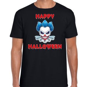 Happy Halloween blauwe horror clown verkleed t-shirt zwart voor heren