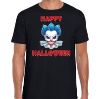 Happy Halloween blauwe horror clown verkleed t-shirt zwart voor heren - thumbnail