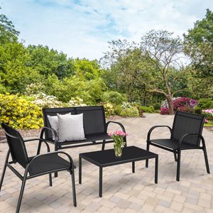 4 Stuks Patio Meubelen Set Buiten Tuin Gesprek Set Zwembad Ligstoelen met Glazen Salontafel