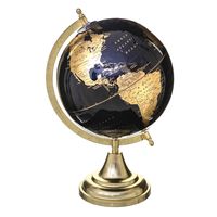 Decoratie wereldbol/globe zwart/goud op metalen voet D20 x H33 cm   -