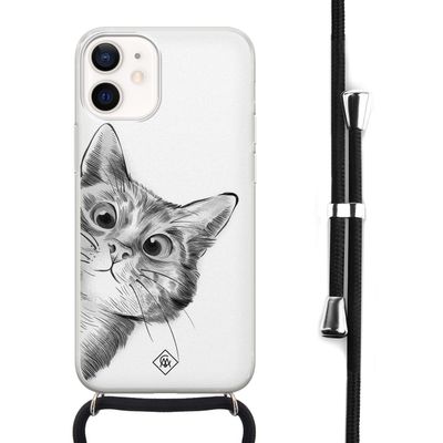iPhone 12 mini hoesje met koord - Kiekeboe kat