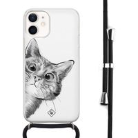 iPhone 12 mini hoesje met koord - Kiekeboe kat