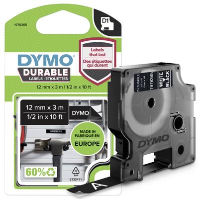 Labeltape DYMO D1 1978365 Vinyl Tapekleur: Zwart Tekstkleur:Wit 12 mm 3 m