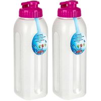 PlasticForte Waterfles/bidon - 2x - 1000 ml - transparant/roze - kunststof - Drinkflessen - thumbnail