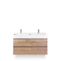 Maxx XL Badmeubelset 120 cm - Natuur Eiken - Wastafel Kube Enkel 2 kraangaten