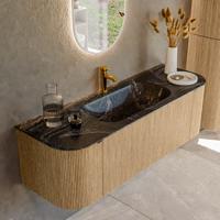 Badmeubel Mondiaz Kurve-Dlux | 140 cm | Meubelkleur Oak | Wastafelkleur Lava | Solid surface | Midden spoelbak | 1 kraangat