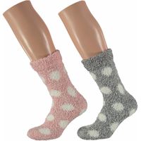 Huis/bank dames sokken met stippen roze en grijs 36/41  - - thumbnail