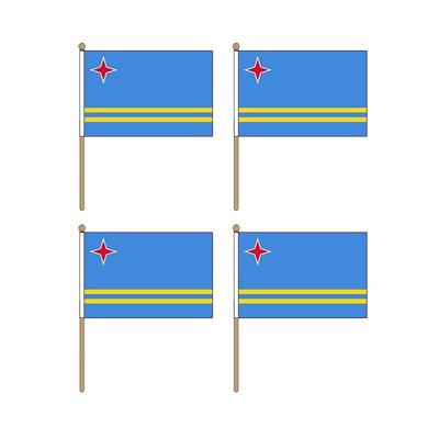 Aruba zwaaivlaggetje - 4x - 15 x 22,5 cm - polyester - op houten stokje - 30 cm
