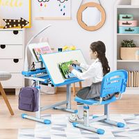 Kinderen Bureau en Stoel Set in Hoogte Verstelbare Studie Tafel en Stoel met Oog-bescherming Lamp Gekanteld Bureaublad Roze/Blauw/Grijs Kinderen Bureau en Stoel Set in Hoogte Verstelbare Studie Tafel en Stoel met Oog-bescherming Lamp Gekanteld Bureaublad Roze/Blauw/Grijs