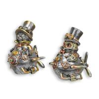 A PAIR OF RESIN STEAMPUNK FIGURINES OF AN OWL AND A CAT