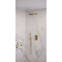 Regendoucheset Inbouw Brauer Gold Edition Thermostatisch 20 cm met 3-Weg Omstelling, Wandarm en Staaf Handdouche Geborsteld Goud Brauer