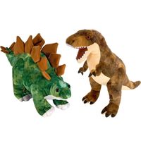 Setje van 2x dinosaurus knuffels T-rex en Stegosaurus van 25 cm - thumbnail