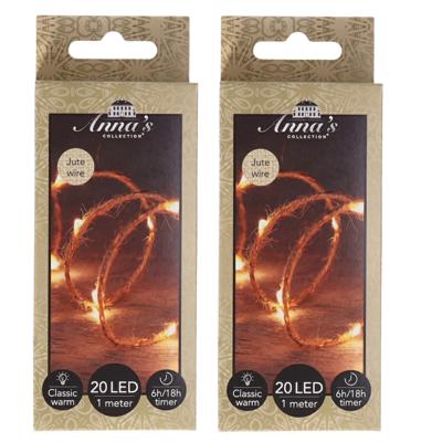 Anna Collection Touwverlichting - 2x - jute - met 20 lampjes - warm wit - 100 cm - timer