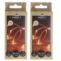 Anna Collection Touwverlichting - 2x - jute - met 20 lampjes - warm wit - 100 cm - timer