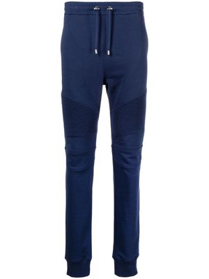 Balmain pantalon de jogging nervuré à logo imprimé - Bleu