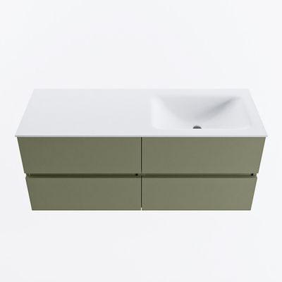 MONDIAZ VICA 120cm badmeubel onderkast Army 4 lades. Wastafel CLOUD rechts zonder kraangat, kleur Talc.