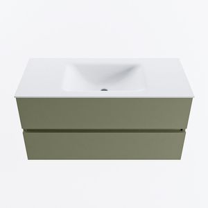 MONDIAZ VICA 100cm badmeubel onderkast Army 2 lades. Wastafel CLOUD midden 1 kraangat, kleur Talc.