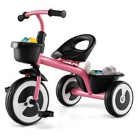 Loopfiets voor Kinderen met Verstelbare Zitting en 2 Manden 3-Wieler Loopfiets van Robuust Koolstofijzeren Frame -Roze