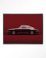 Urban Cotton Wandkleed 'Vintage Porsche Red' 110 x 145cm in Floating Frame - black