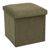 Poef/hocker - opbergbox - rib - groen - polyester - 38 x 38 cm