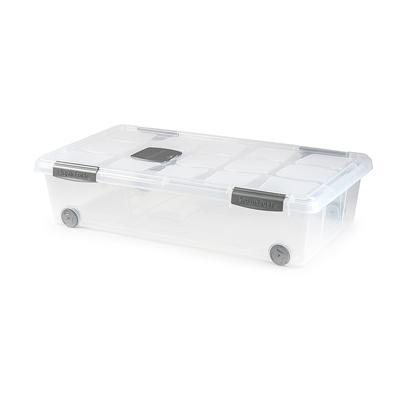 Plasticforte Opslagbak/box met deksel - 1x - 30L - 73 x 41 x 18 cm - transparant - met wielen