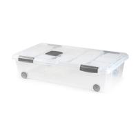 Plasticforte Opslagbak/box met deksel - 1x - 30L - 73 x 41 x 18 cm - transparant - met wielen