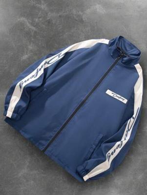 Bon&Bon Men's Colorblock Letter Print Windbreaker Jacket | White Blue1 / L