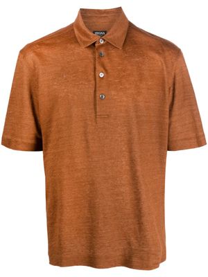Zegna polo en lin à manches courtes - Marron