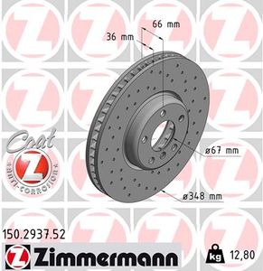 Remschijf SPORT REMSCHIJF COAT Z ZIMMERMANN, Remschijftype: Binnen geventileerd, Inbouwplaats: rechts, u.a. für BMW, Toyota