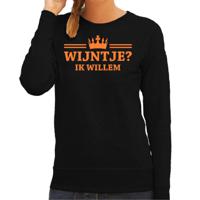 Koningsdag sweater voor dames - wijntje - zwart - met glitters - oranje feestkleding - thumbnail