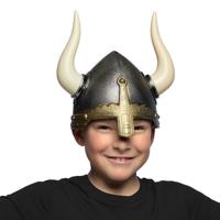 Carnaval verkleed Viking helm - zilver/wit - met grote hoorns - kunststof - kinderen