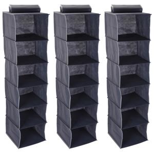 Kast organizer - 3x stuks - 6 vaks - antraciet - 30 x 30 x 120 cm - ruimtebesparend
