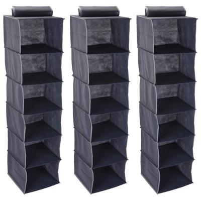 Kast organizer - 3x stuks - 6 vaks - antraciet - 30 x 30 x 120 cm - ruimtebesparend
