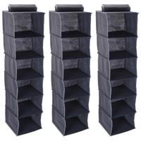 Kast organizer - 3x stuks - 6 vaks - antraciet - 30 x 30 x 120 cm - ruimtebesparend