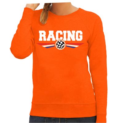 Racing coureur supporter sweater / trui met Nederlandse vlag oranje voor dames Racing coureur supporter sweater / trui met Nederlandse vlag oranje voor dames