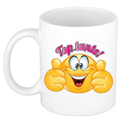 Cadeau koffie/thee mok voor tante - duim omhoog smiley - roze - 300 ml - keramiek