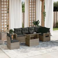7-delige Loungeset met kussens poly rattan grijs