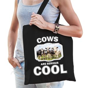 Katoenen tasje cows are serious cool zwart - kudde Nederlandse koeien/ koe cadeau tas